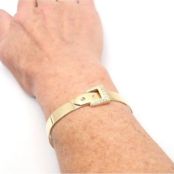 Authentic! Hermes 18k Yellow Gold Diamond Buckle Bangle Bracelet - Picture 7 of 9
